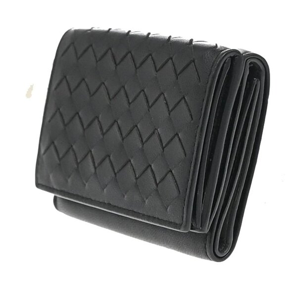 BOTTEGA VENETA INTRECCIATO Trifold Compact Wallet Leather Black Italy - Picture 2 of 13